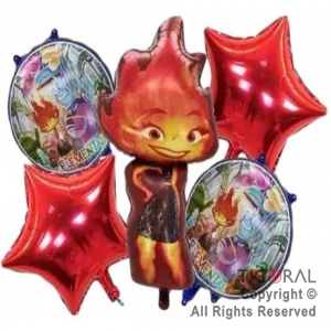 SET DE GLOBOS METALIZADO ELEMENTOS FUEGO 5 UNIDADES 